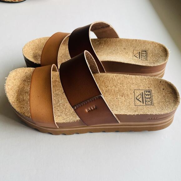 REEF Cushion Vista Hi Platform Sandal Brown Summer Boho Hippie Comfort Slip On-8 - Picture 2 of 8